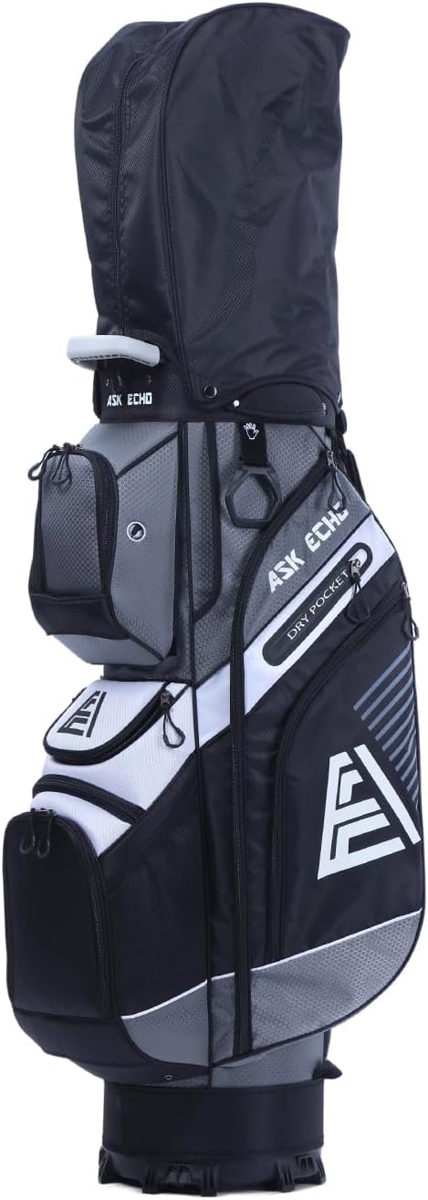 Ask Echo T-Lock Golf Cart Bag, Quiet 14-Way Full-Length Divider | Keeps Every Club Protected, Organized And Easy To Access.smart Pocket Layout Keeps Every Essential Within Easy Reach - Grey