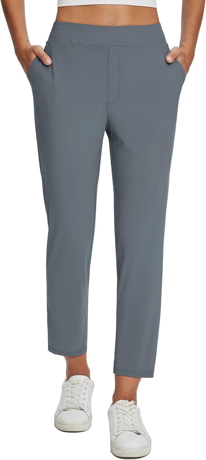 Baleaf Womens Travel Pants Lightweight Stretch With Zipper Pockets Petite Ankle Dressy Golf Work Business Casual Slacks - Dark Grey