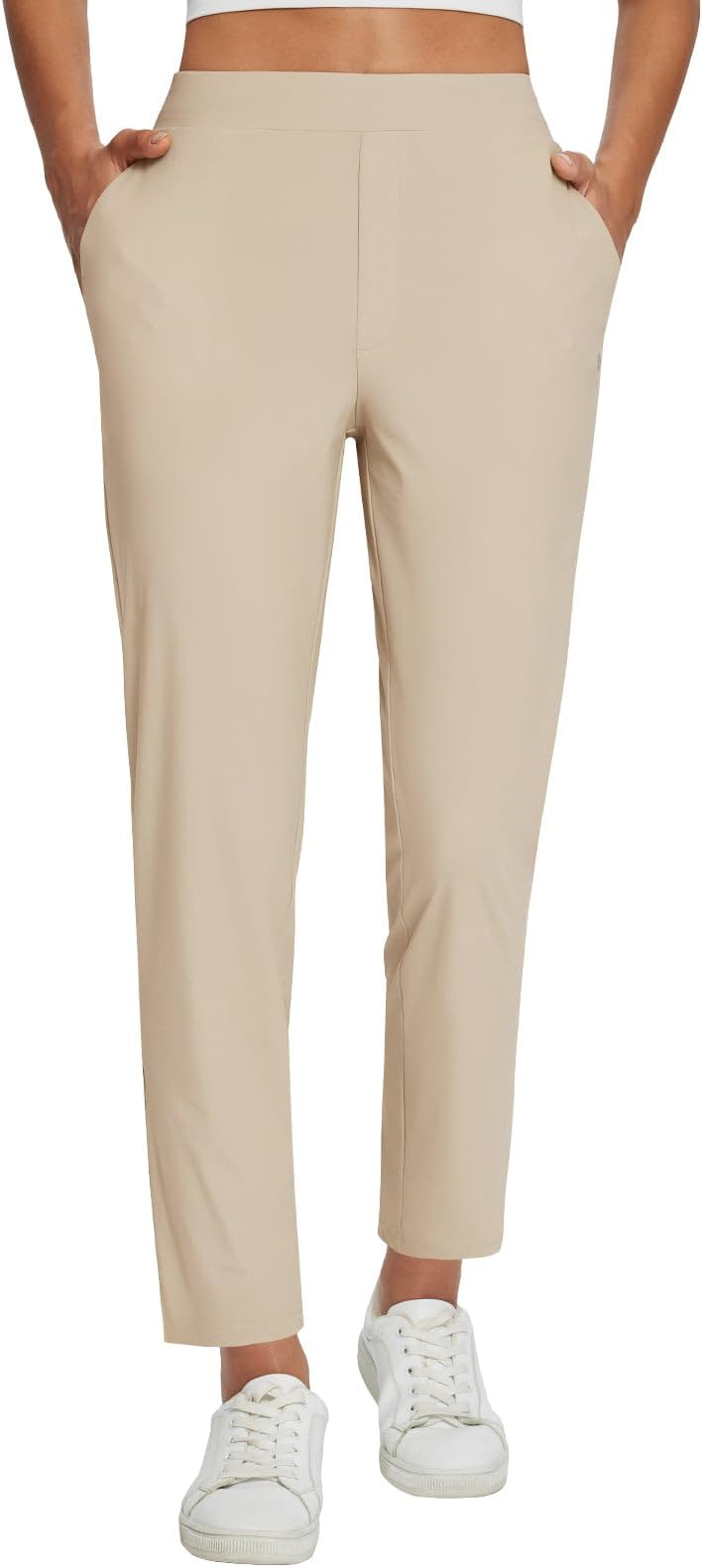 Baleaf Womens Travel Pants Lightweight Stretch With Zipper Pockets Petite Ankle Dressy Golf Work Business Casual Slacks - Khaki