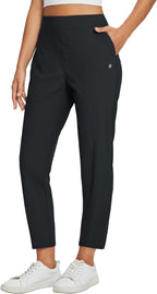 Baleaf Womens Travel Pants Lightweight Stretch With Zipper Pockets Petite Ankle Dressy Golf Work Business Casual Slacks - Black