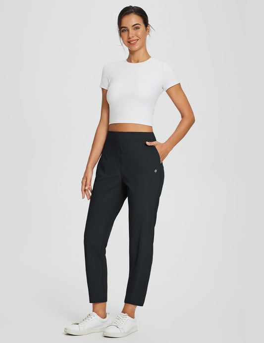 Baleaf Womens Travel Pants Lightweight Stretch With Zipper Pockets Petite Ankle Dressy Golf Work Business Casual Slacks - Black