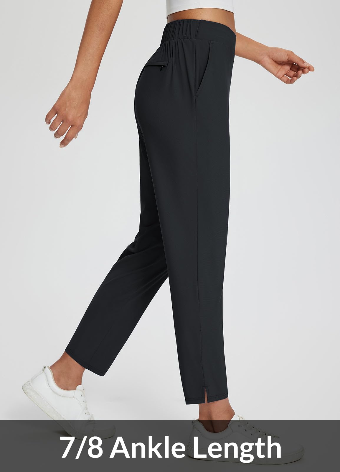 Baleaf Womens Travel Pants Lightweight Stretch With Zipper Pockets Petite Ankle Dressy Golf Work Business Casual Slacks - Black