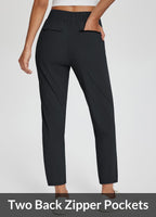 Baleaf Womens Travel Pants Lightweight Stretch With Zipper Pockets Petite Ankle Dressy Golf Work Business Casual Slacks - Black