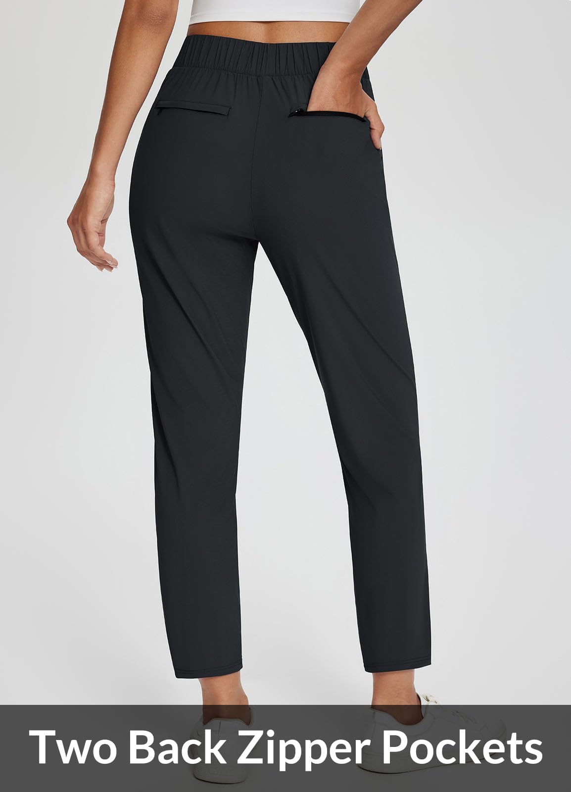 Baleaf Womens Travel Pants Lightweight Stretch With Zipper Pockets Petite Ankle Dressy Golf Work Business Casual Slacks - Black