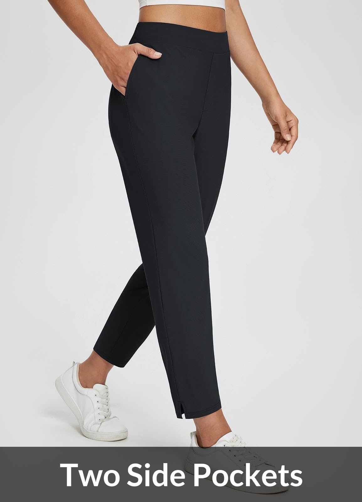 Baleaf Womens Travel Pants Lightweight Stretch With Zipper Pockets Petite Ankle Dressy Golf Work Business Casual Slacks - Black