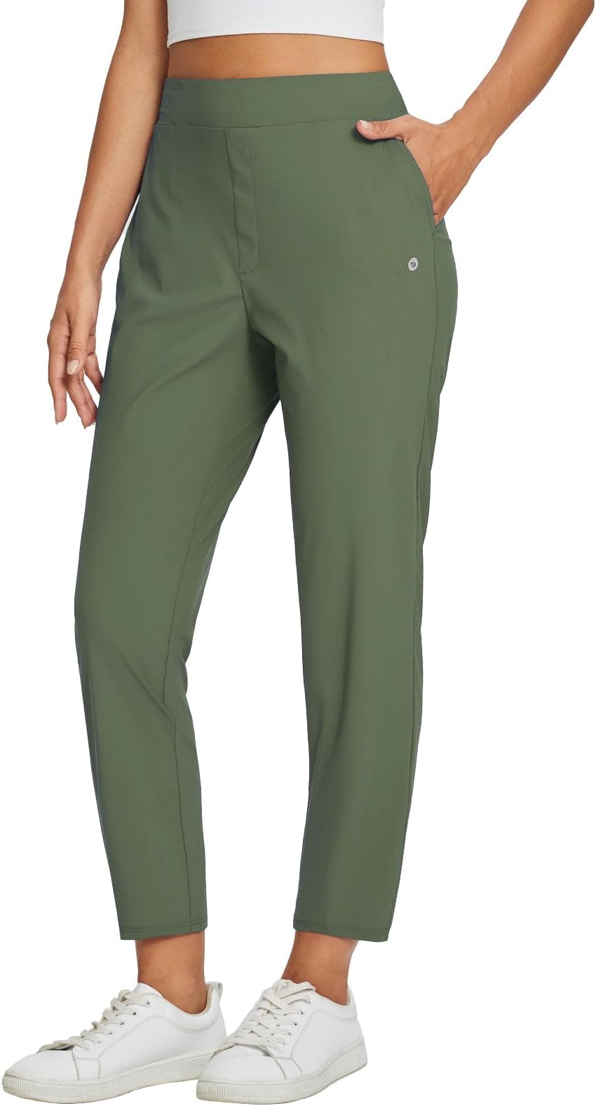 Baleaf Womens Travel Pants Lightweight Stretch With Zipper Pockets Petite Ankle Dressy Golf Work Business Casual Slacks - Army Green