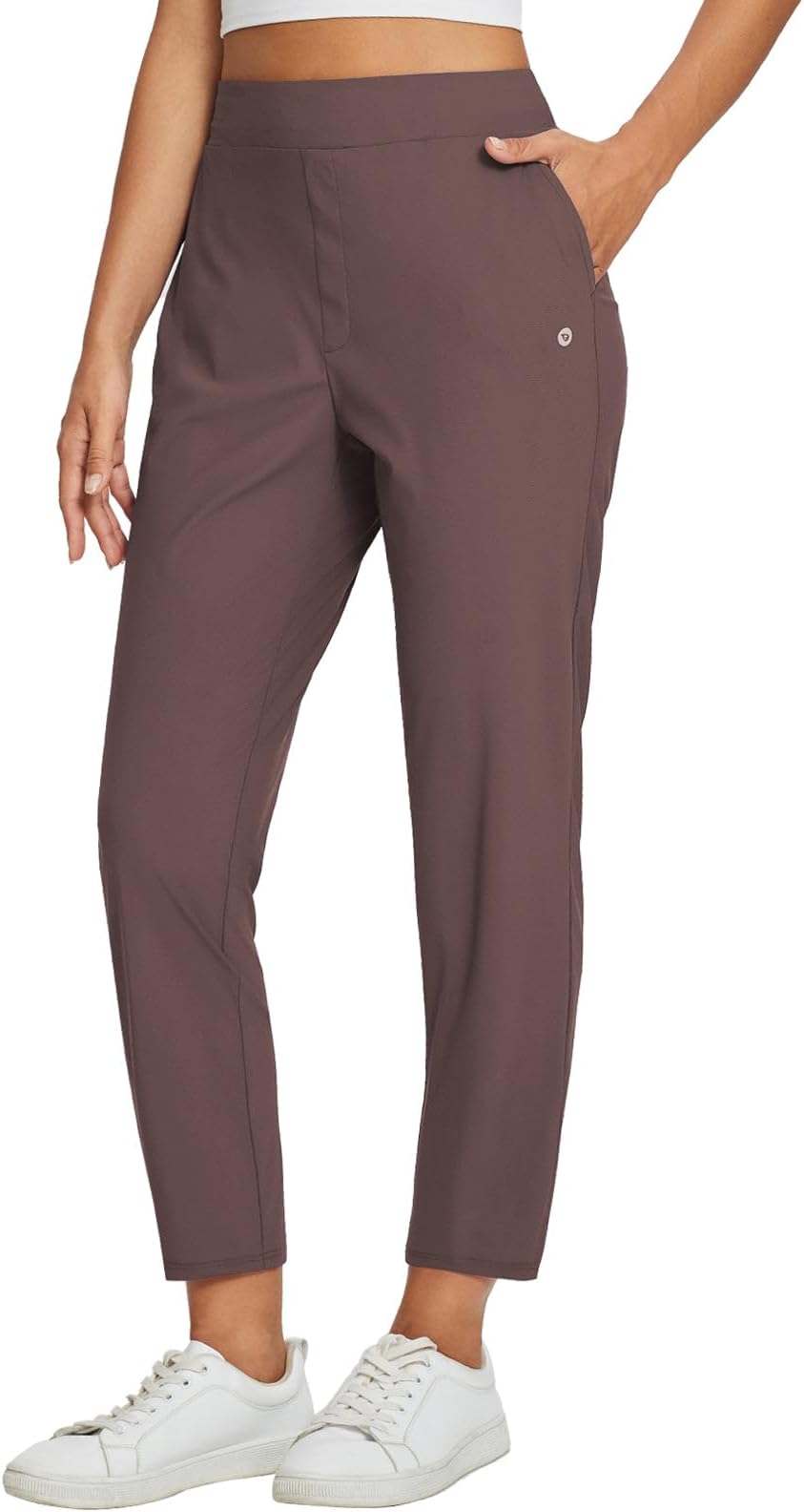 Baleaf Womens Travel Pants Lightweight Stretch With Zipper Pockets Petite Ankle Dressy Golf Work Business Casual Slacks - Trip Brown
