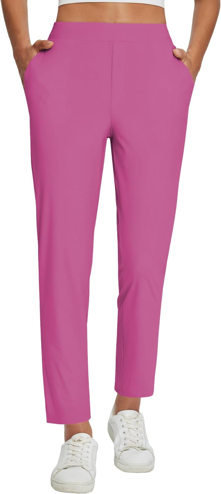 Baleaf Womens Travel Pants Lightweight Stretch With Zipper Pockets Petite Ankle Dressy Golf Work Business Casual Slacks - Pink