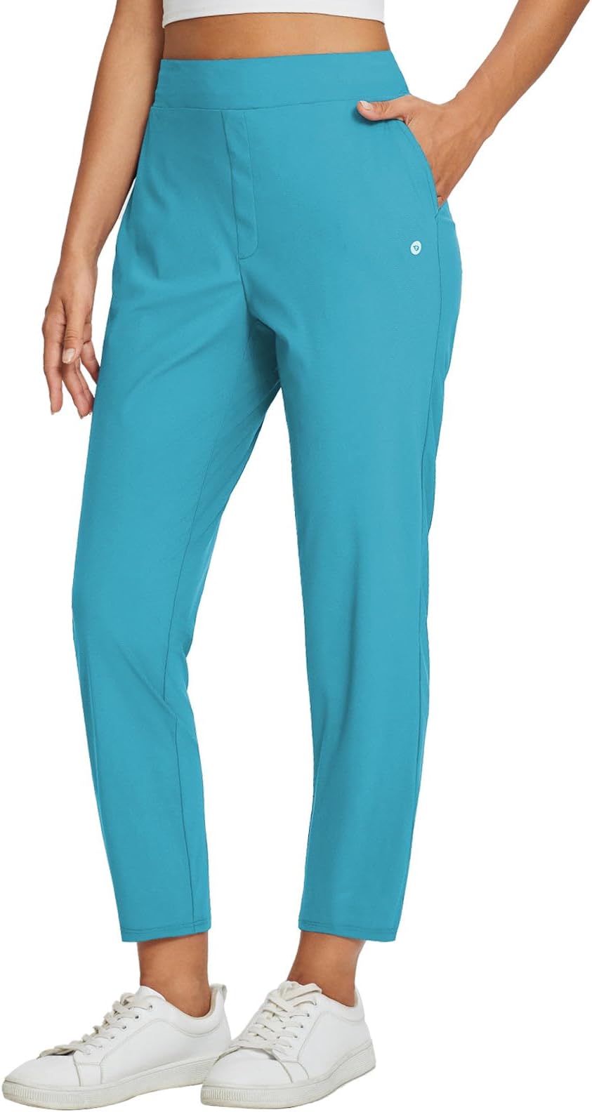 Baleaf Womens Travel Pants Lightweight Stretch With Zipper Pockets Petite Ankle Dressy Golf Work Business Casual Slacks - Glacier Blue