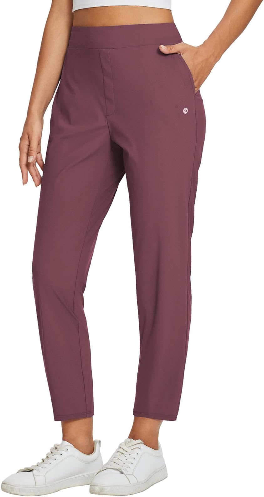 Baleaf Womens Travel Pants Lightweight Stretch With Zipper Pockets Petite Ankle Dressy Golf Work Business Casual Slacks - Wine Red