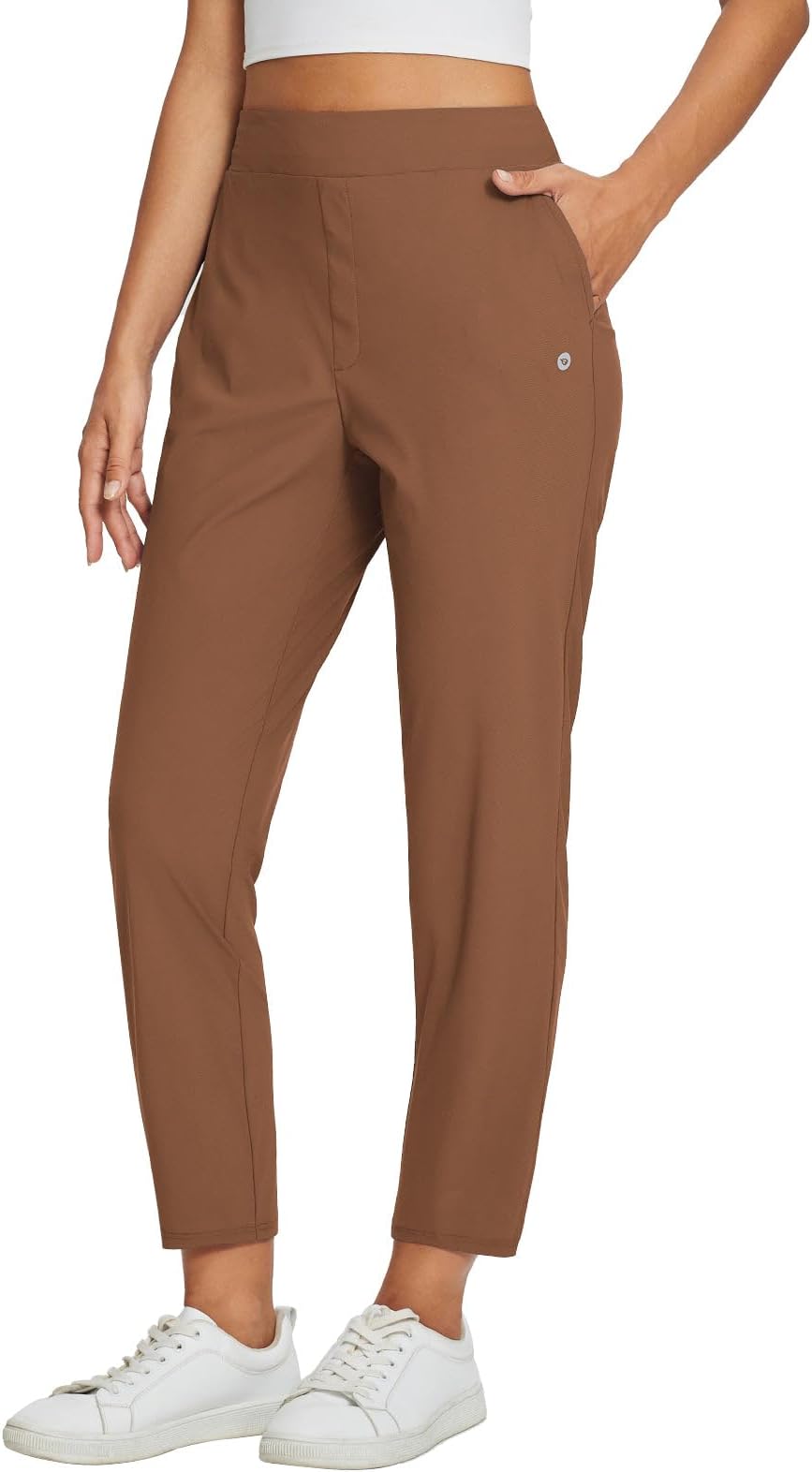 Baleaf Womens Travel Pants Lightweight Stretch With Zipper Pockets Petite Ankle Dressy Golf Work Business Casual Slacks - Brown
