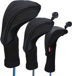Black Golf Club Head Cover For Driver Fairway 3 Pcs Woods Headcovers, Golf Accessories Hybrid Head Covers Set With Interchangeable Tags 3 4 5 7 X - Black