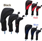 Black Golf Club Head Cover For Driver Fairway 3 Pcs Woods Headcovers, Golf Accessories Hybrid Head Covers Set With Interchangeable Tags 3 4 5 7 X - Black