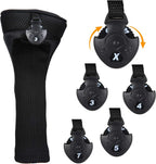 Black Golf Club Head Cover For Driver Fairway 3 Pcs Woods Headcovers, Golf Accessories Hybrid Head Covers Set With Interchangeable Tags 3 4 5 7 X - Black