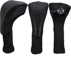 Black Golf Club Head Cover For Driver Fairway 3 Pcs Woods Headcovers, Golf Accessories Hybrid Head Covers Set With Interchangeable Tags 3 4 5 7 X - Black