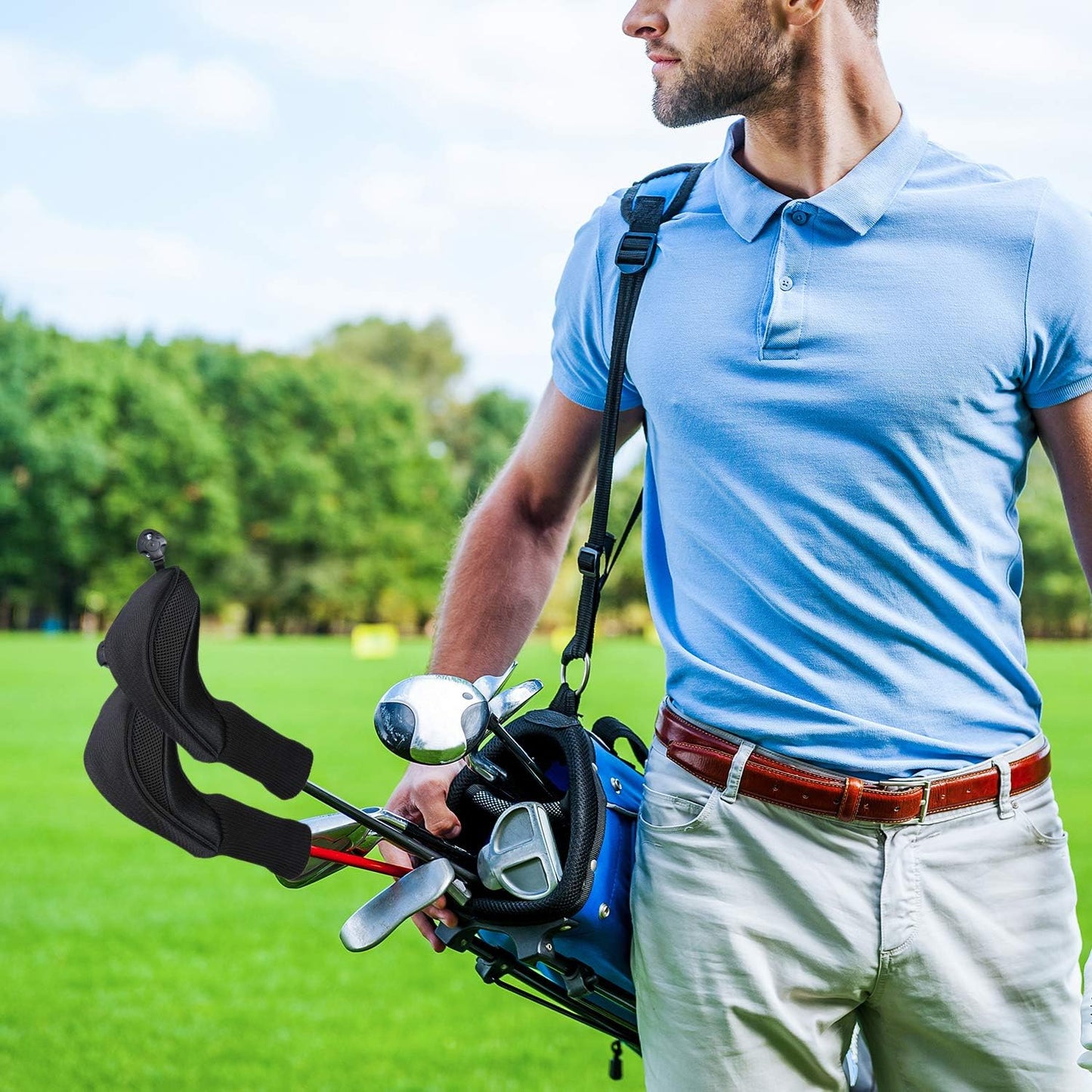 Black Golf Club Head Cover For Driver Fairway 3 Pcs Woods Headcovers, Golf Accessories Hybrid Head Covers Set With Interchangeable Tags 3 4 5 7 X - Black