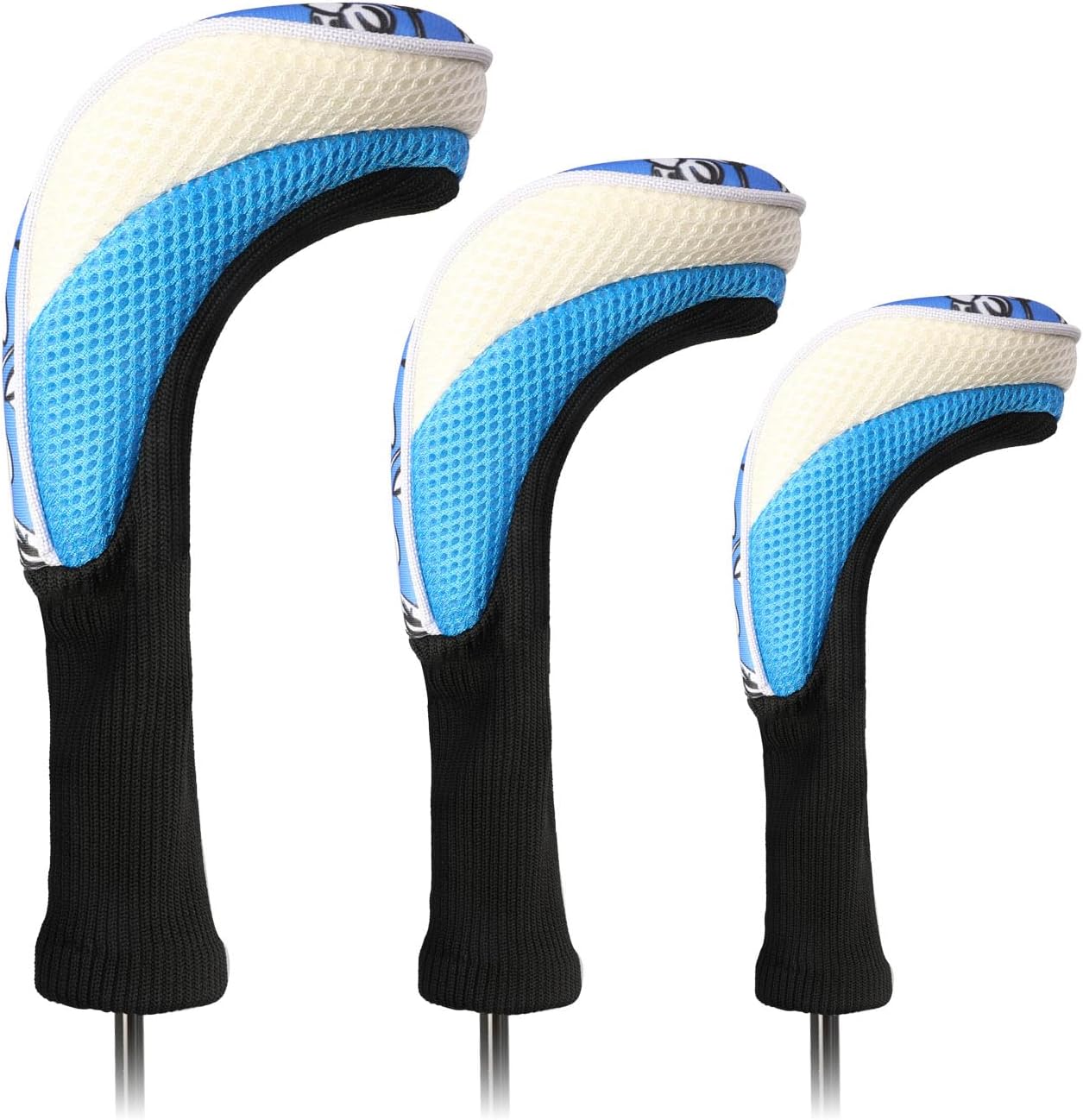 Black Golf Club Head Cover For Driver Fairway 3 Pcs Woods Headcovers, Golf Accessories Hybrid Head Covers Set With Interchangeable Tags 3 4 5 7 X - Logo-Blue Black 135