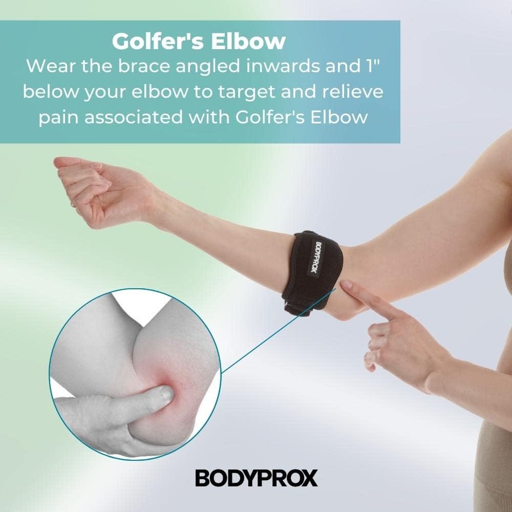 Bodyprox Elbow Brace for Tennis & Golfer's Elbow Pain Relief (2 Pack)
