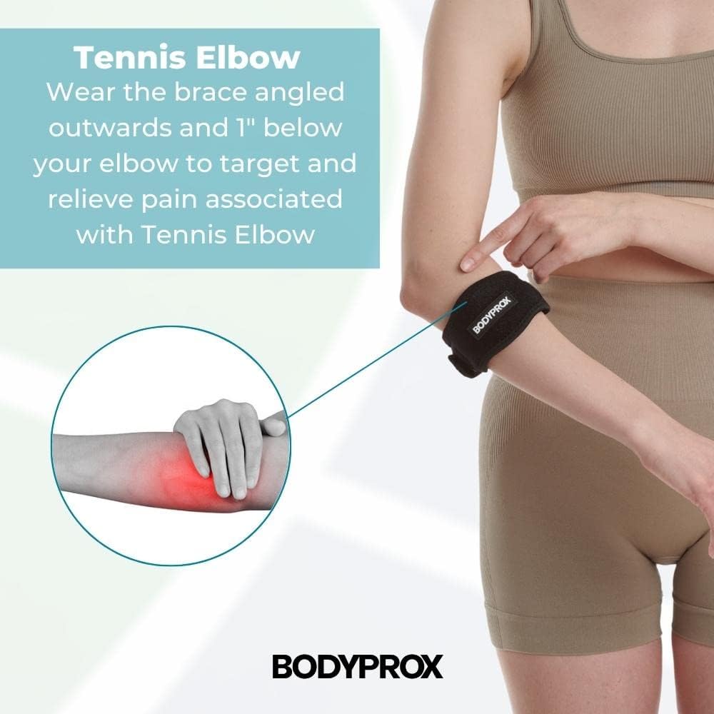 Bodyprox Elbow Brace for Tennis & Golfer's Elbow Pain Relief (2 Pack)