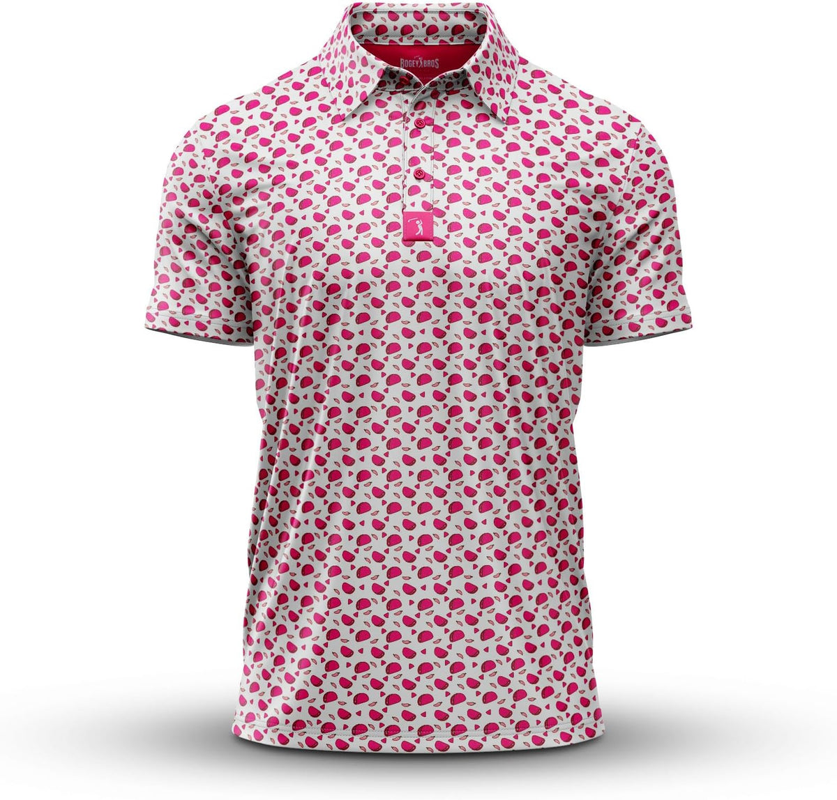 Bogey Bros Golf Polo Shirt For Men – 4 Way Stretch Short Sleeve, Upf 50, Moisture Wicking Athletic Fit - Pink Taco