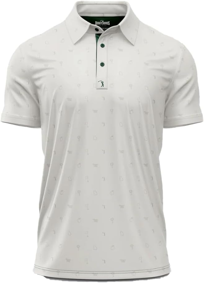Bogey Bros Golf Polo Shirt For Men – 4 Way Stretch Short Sleeve, Upf 50, Moisture Wicking Athletic Fit - Peasants White