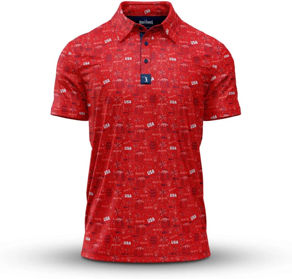 Bogey Bros Golf Polo Shirt For Men – 4 Way Stretch Short Sleeve, Upf 50, Moisture Wicking Athletic Fit - Merica - Red