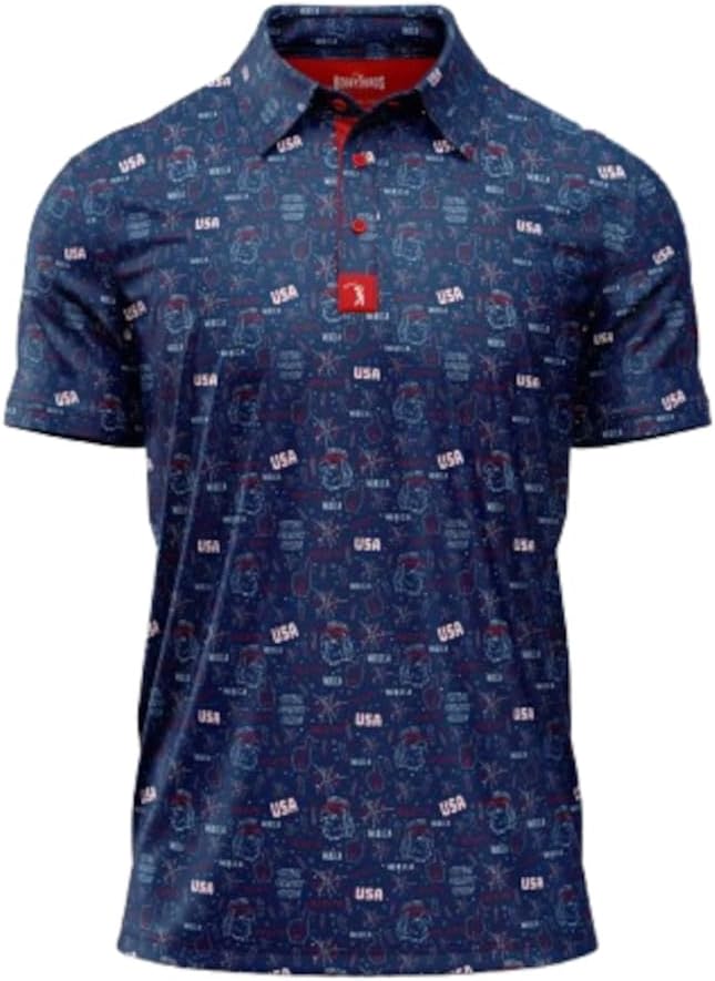 Bogey Bros Golf Polo Shirt For Men – 4 Way Stretch Short Sleeve, Upf 50, Moisture Wicking Athletic Fit - Merica - Navy