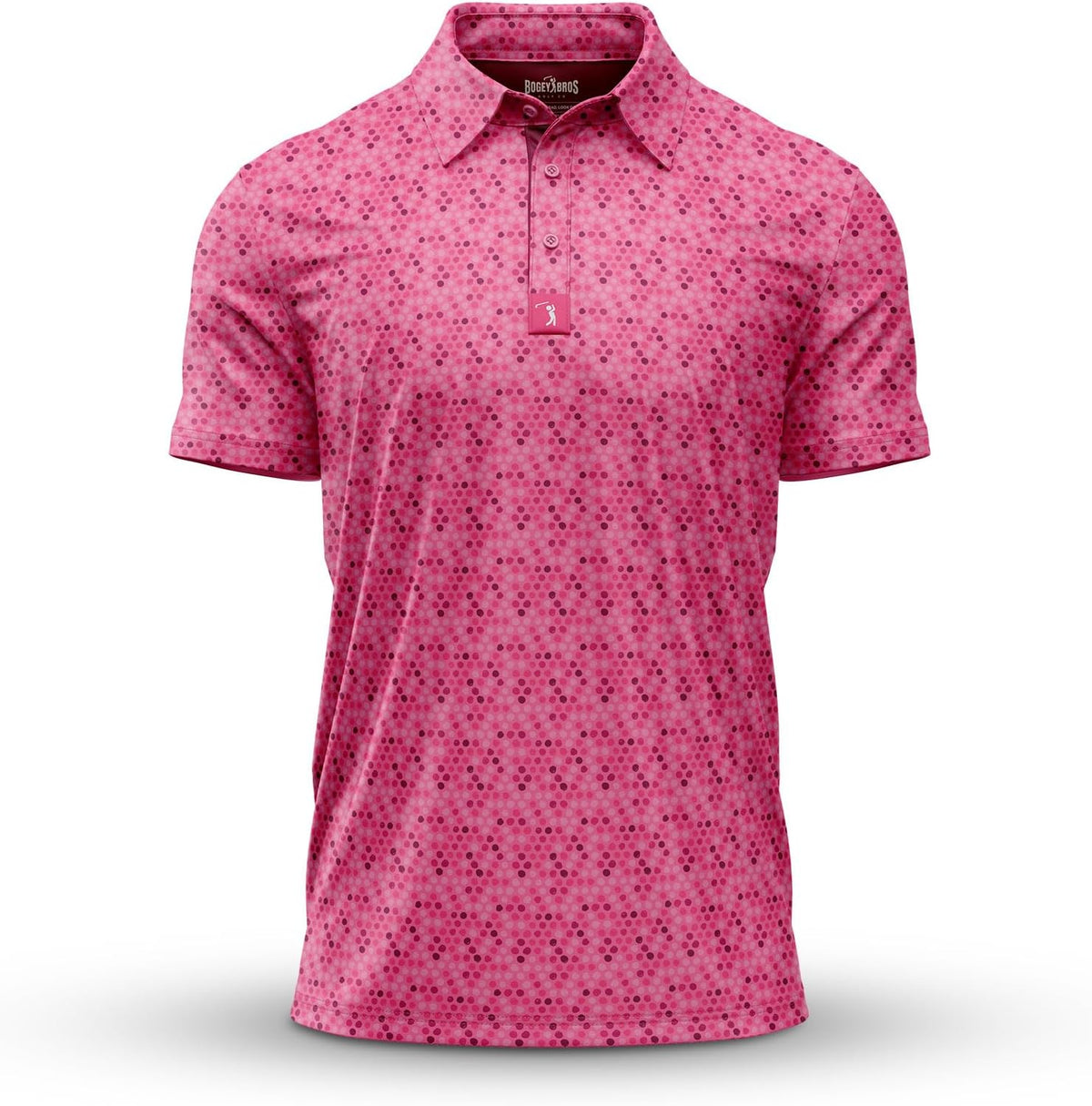 Bogey Bros Golf Polo Shirt For Men – 4 Way Stretch Short Sleeve, Upf 50, Moisture Wicking Athletic Fit - Dots - Pink