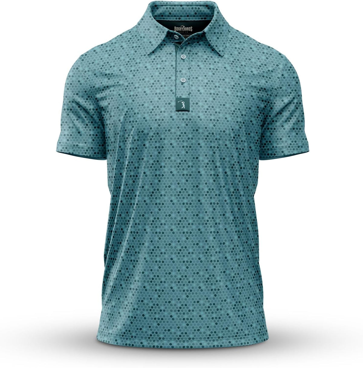 Bogey Bros Golf Polo Shirt For Men – 4 Way Stretch Short Sleeve, Upf 50, Moisture Wicking Athletic Fit - Dots - Teal