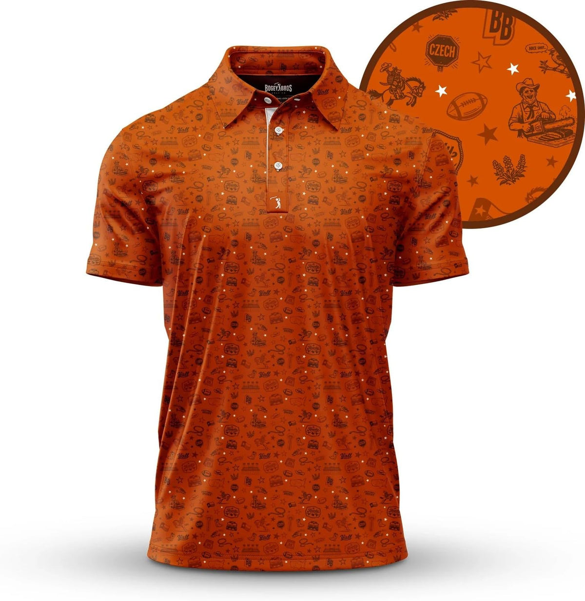 Bogey Bros Golf Polo Shirt For Men – 4 Way Stretch Short Sleeve, Upf 50, Moisture Wicking Athletic Fit - Burnt Ends - Polo
