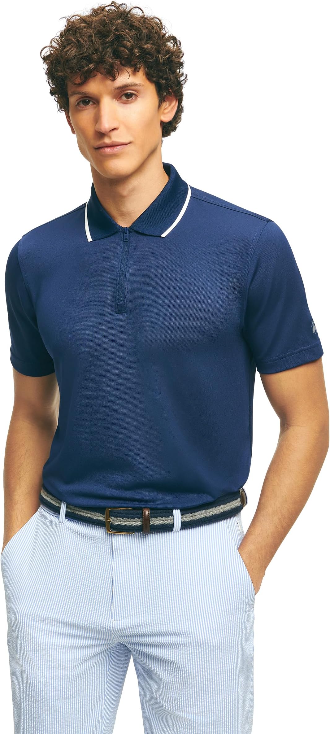 Brooks Brothers Men's Performance Stretch Short Sleeve Pique Golf Polo - Dark Blue