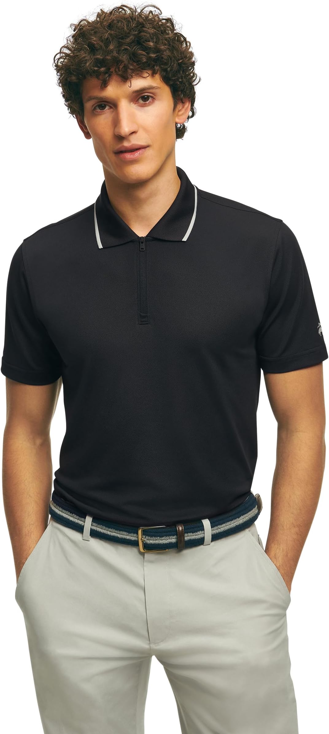 Brooks Brothers Men's Performance Stretch Short Sleeve Pique Golf Polo - Black