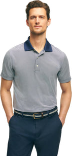 Brooks Brothers Men's Performance Stretch Short Sleeve Mini Stripe Golf Polo - Navy