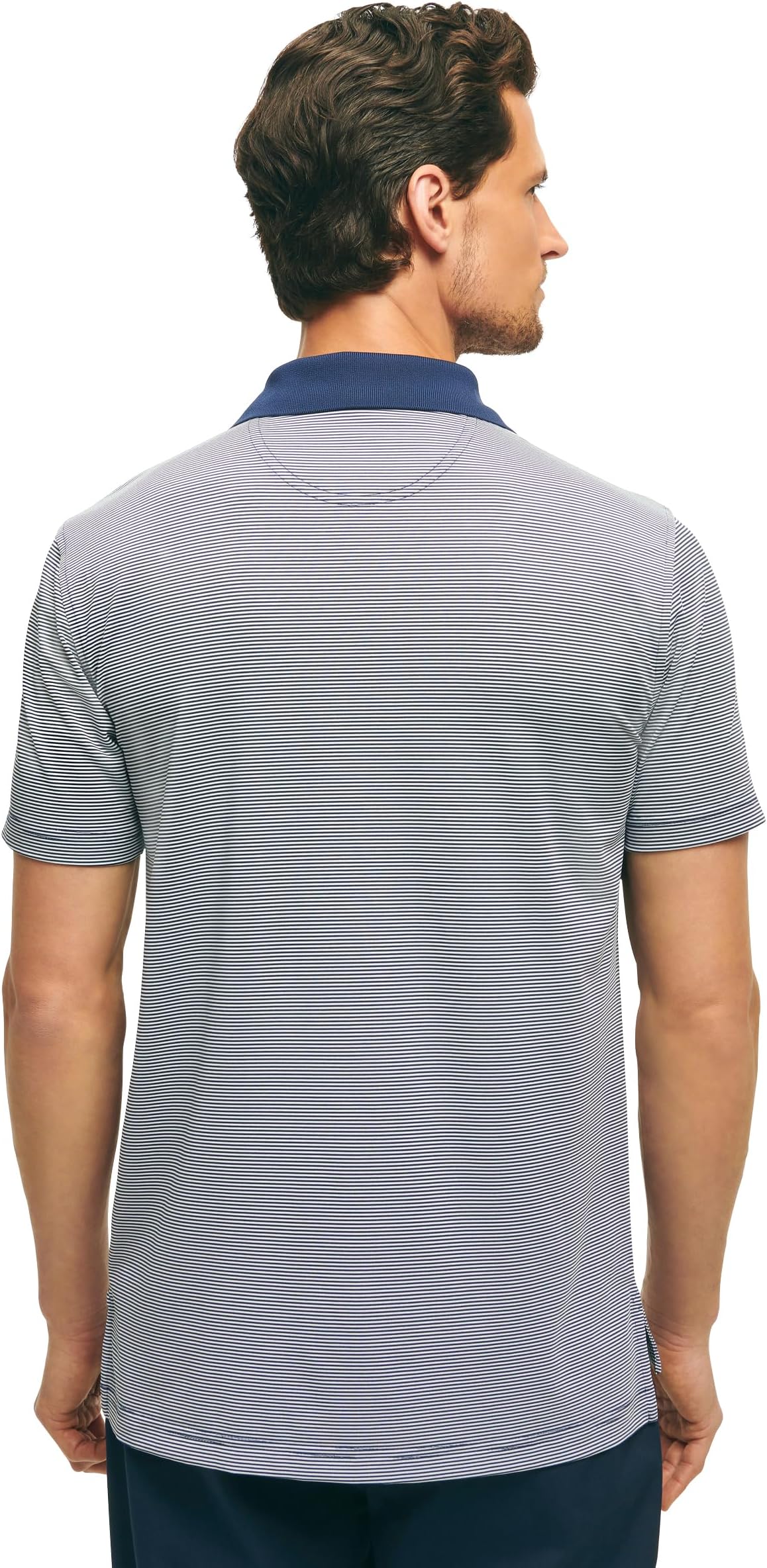 Brooks Brothers Men's Performance Stretch Short Sleeve Mini Stripe Golf Polo - Navy