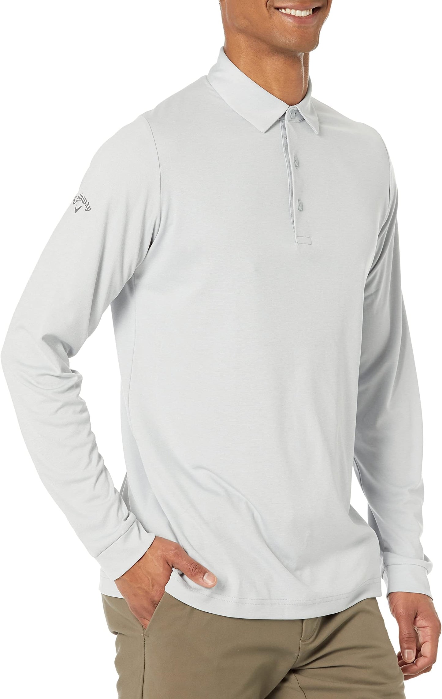 Callaway Men's Long Sleeve Moisture Wicking Golf Polo Shirt With Stretch Fabric (available In Big & Tall) - White Grey Htr