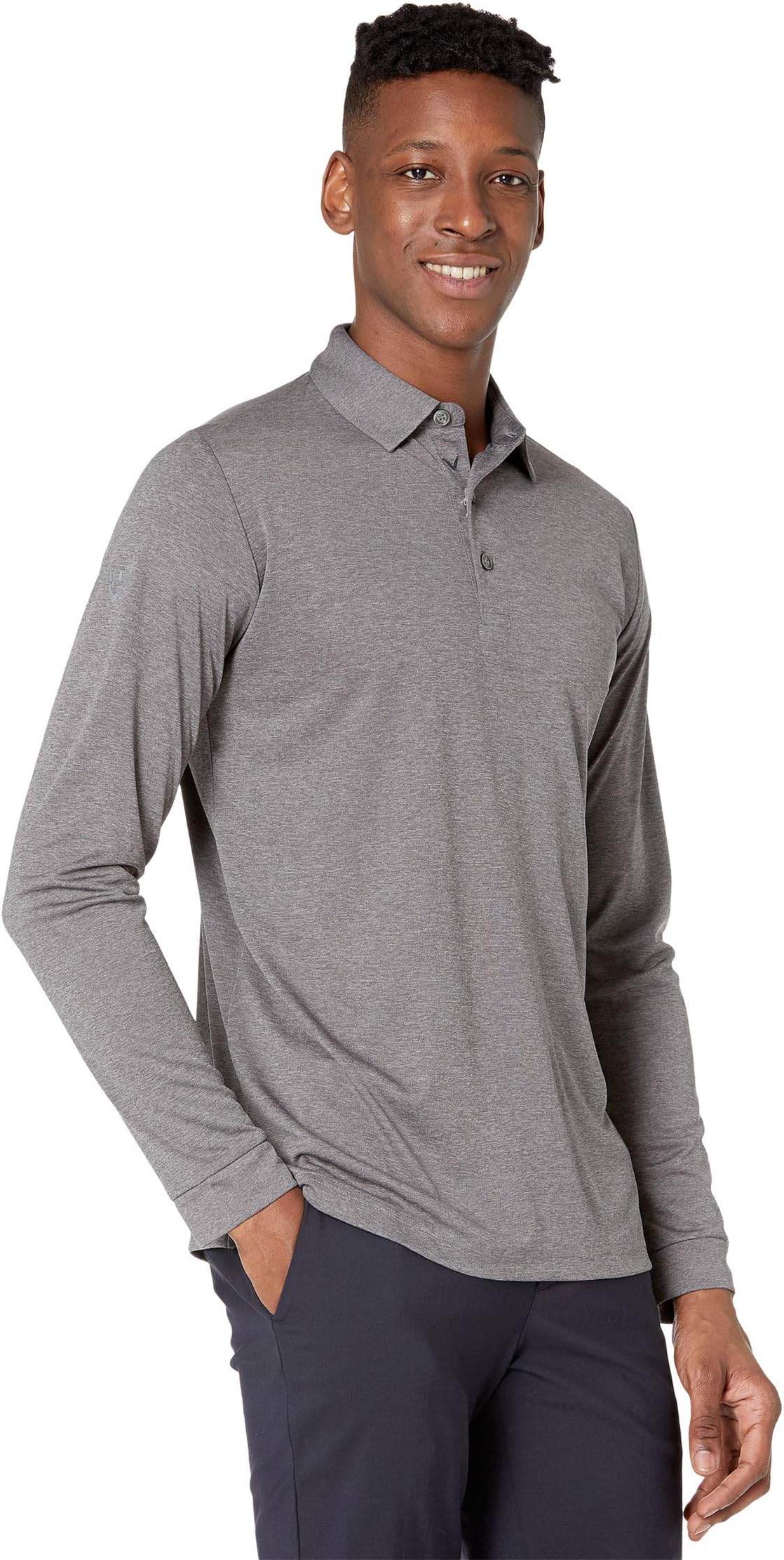 Callaway Men's Long Sleeve Moisture Wicking Golf Polo Shirt With Stretch Fabric (available In Big & Tall) - Quiet Shade Heather