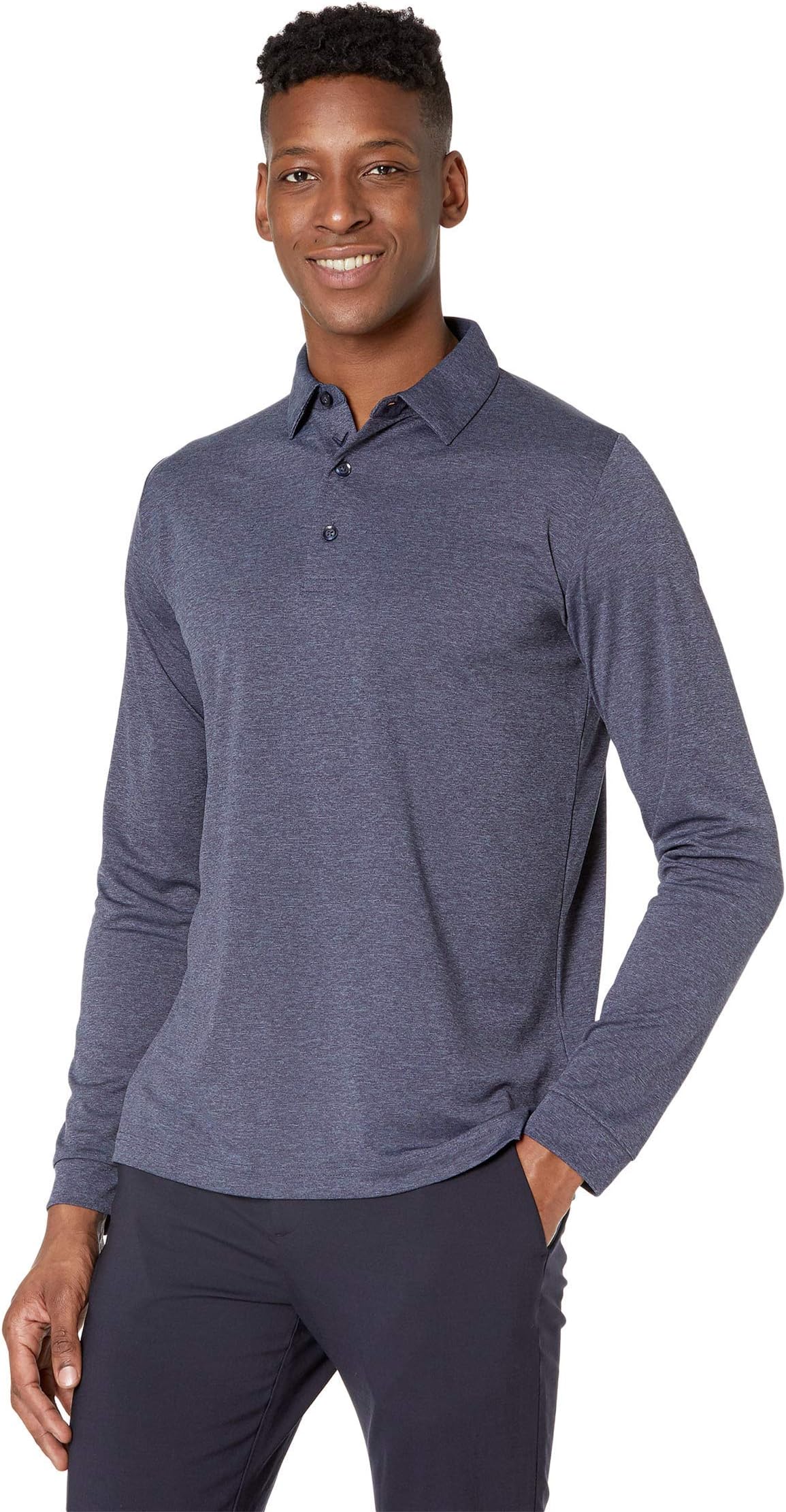 Callaway Men's Long Sleeve Moisture Wicking Golf Polo Shirt With Stretch Fabric (available In Big & Tall) - Navy/chambray Heather
