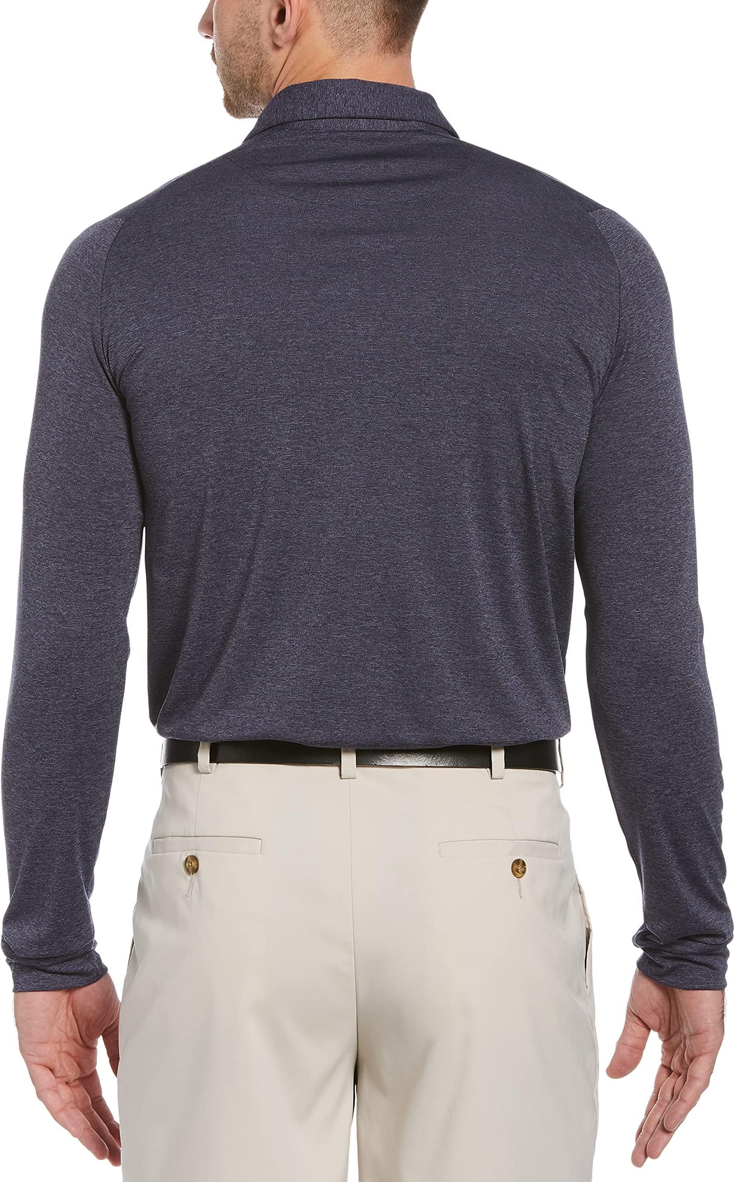 Callaway Men's Long Sleeve Moisture Wicking Golf Polo Shirt With Stretch Fabric (available In Big & Tall) - Navy/chambray Heather
