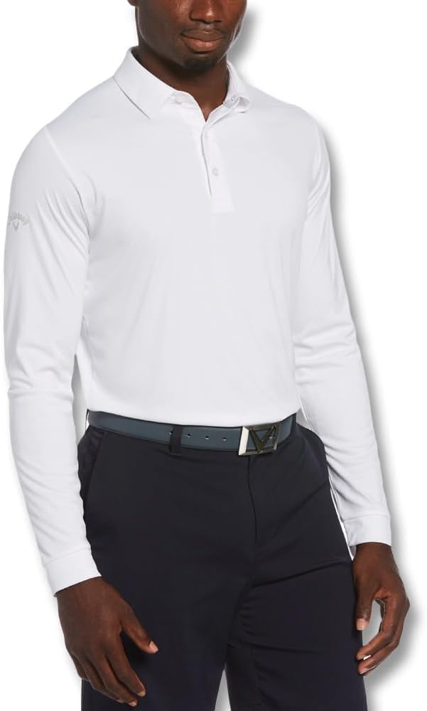 Callaway Men's Long Sleeve Moisture Wicking Golf Polo Shirt With Stretch Fabric (available In Big & Tall) - Bright White