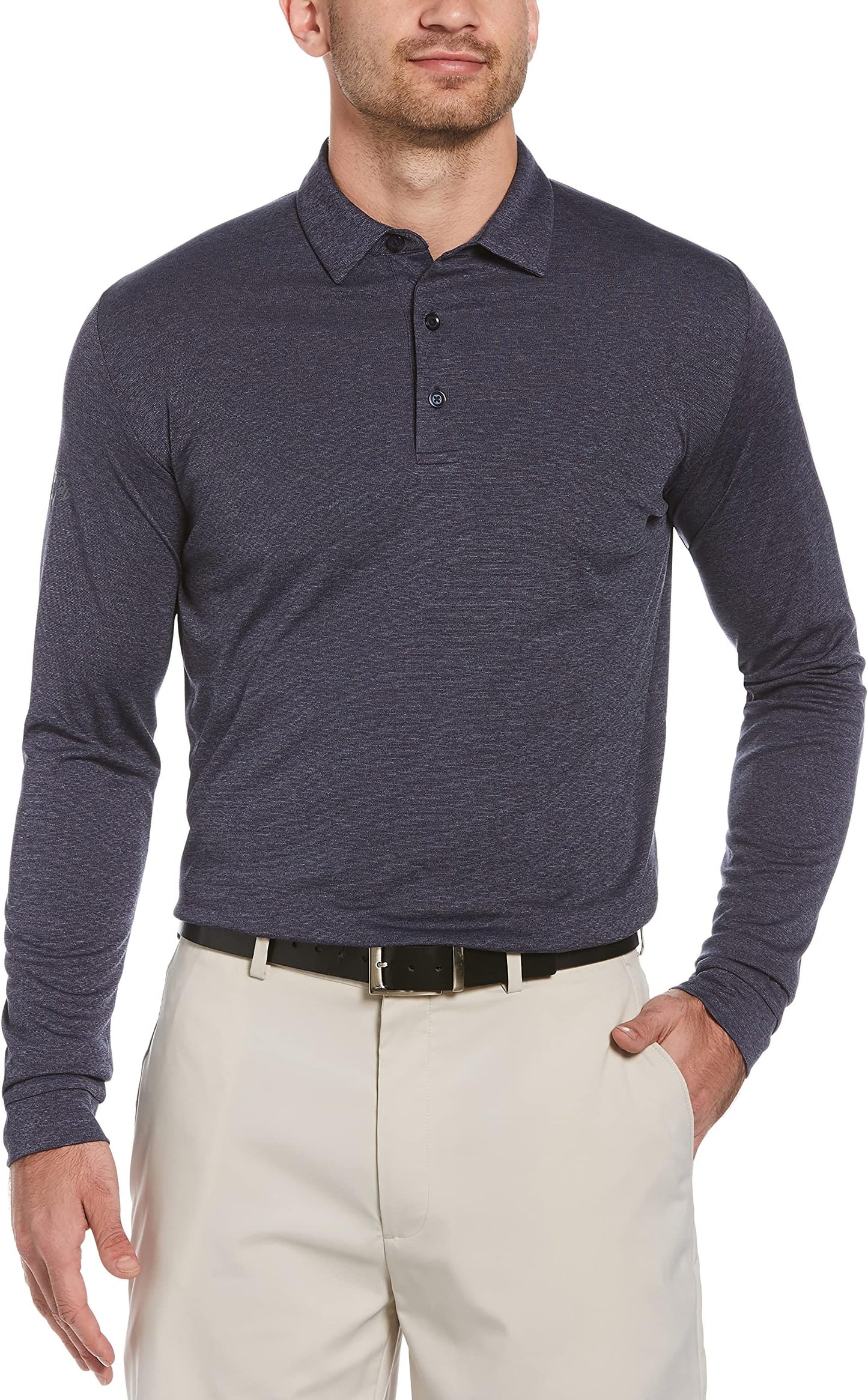 Callaway Men's Long Sleeve Moisture Wicking Golf Polo Shirt With Stretch Fabric (available In Big & Tall) - Navy Chambry Htr 2.0