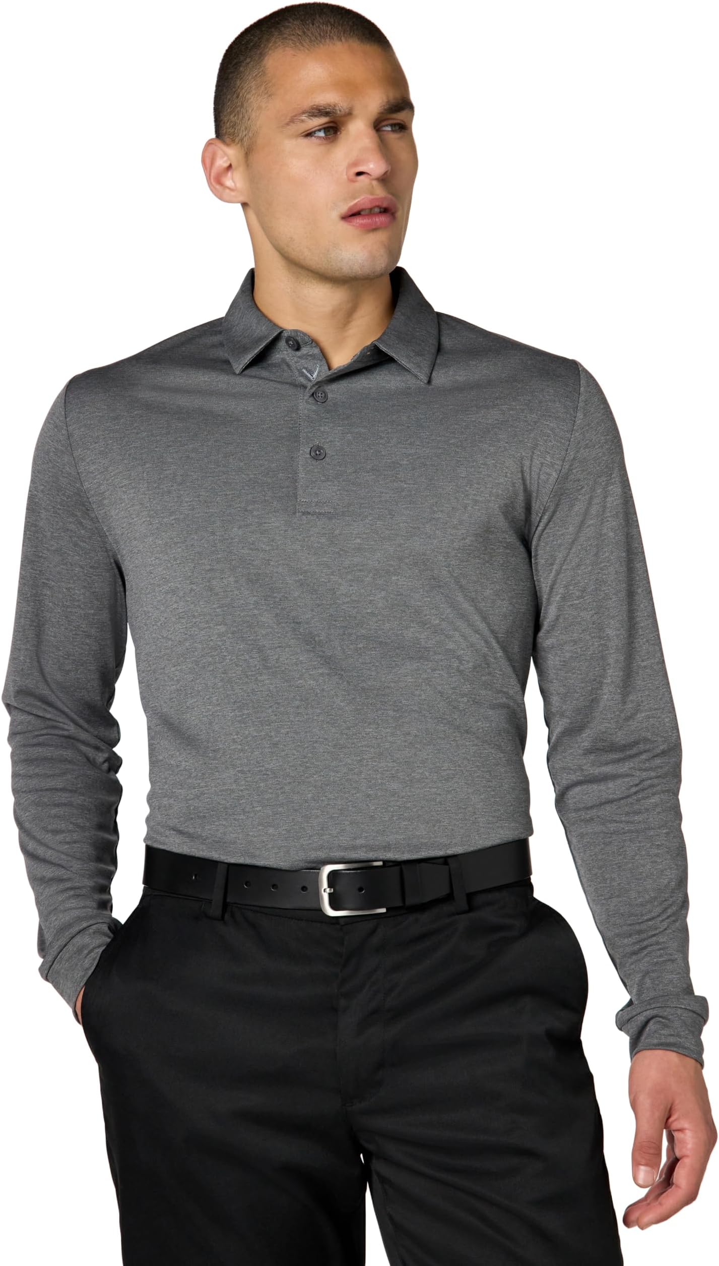Callaway Men's Long Sleeve Moisture Wicking Golf Polo Shirt With Stretch Fabric (available In Big & Tall) - Quiet Shade Htr 2.0