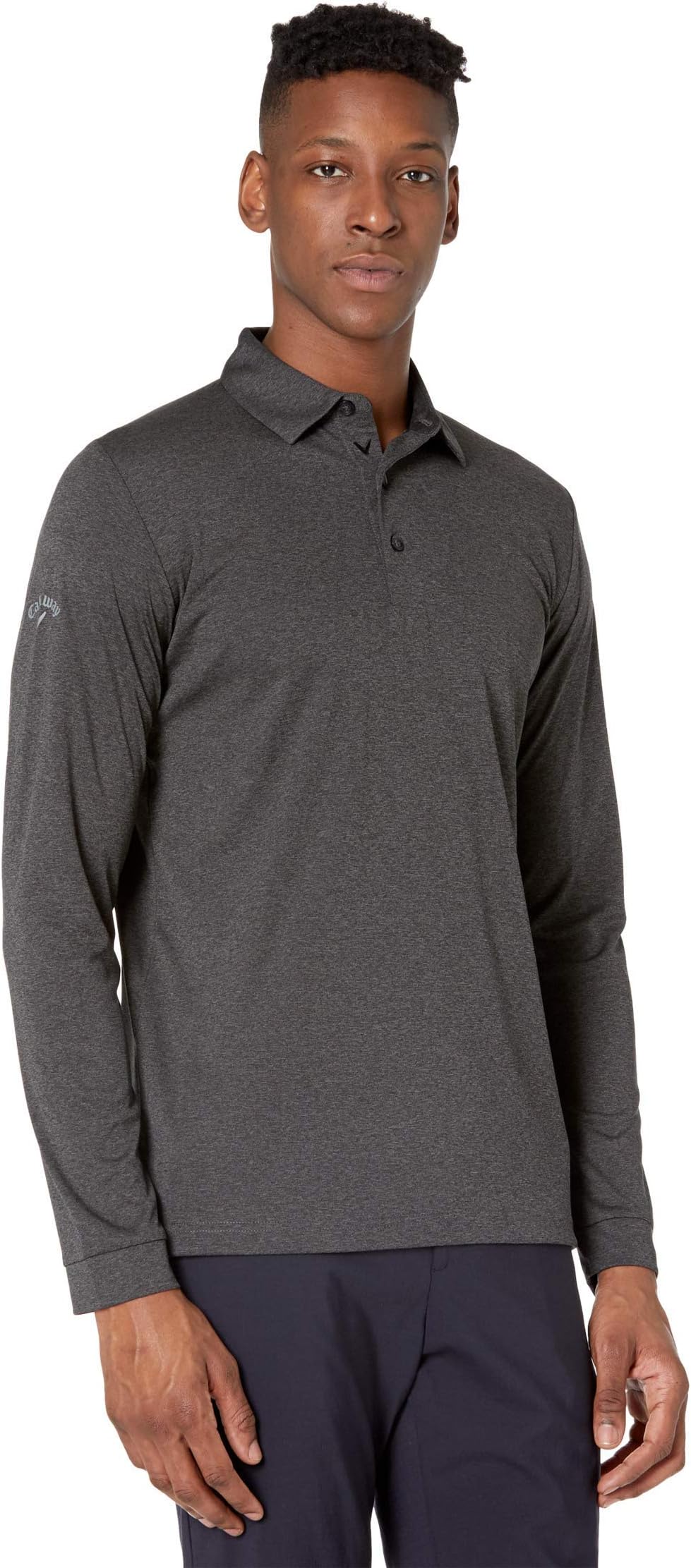 Callaway Men's Long Sleeve Moisture Wicking Golf Polo Shirt With Stretch Fabric (available In Big & Tall) - Black Heather