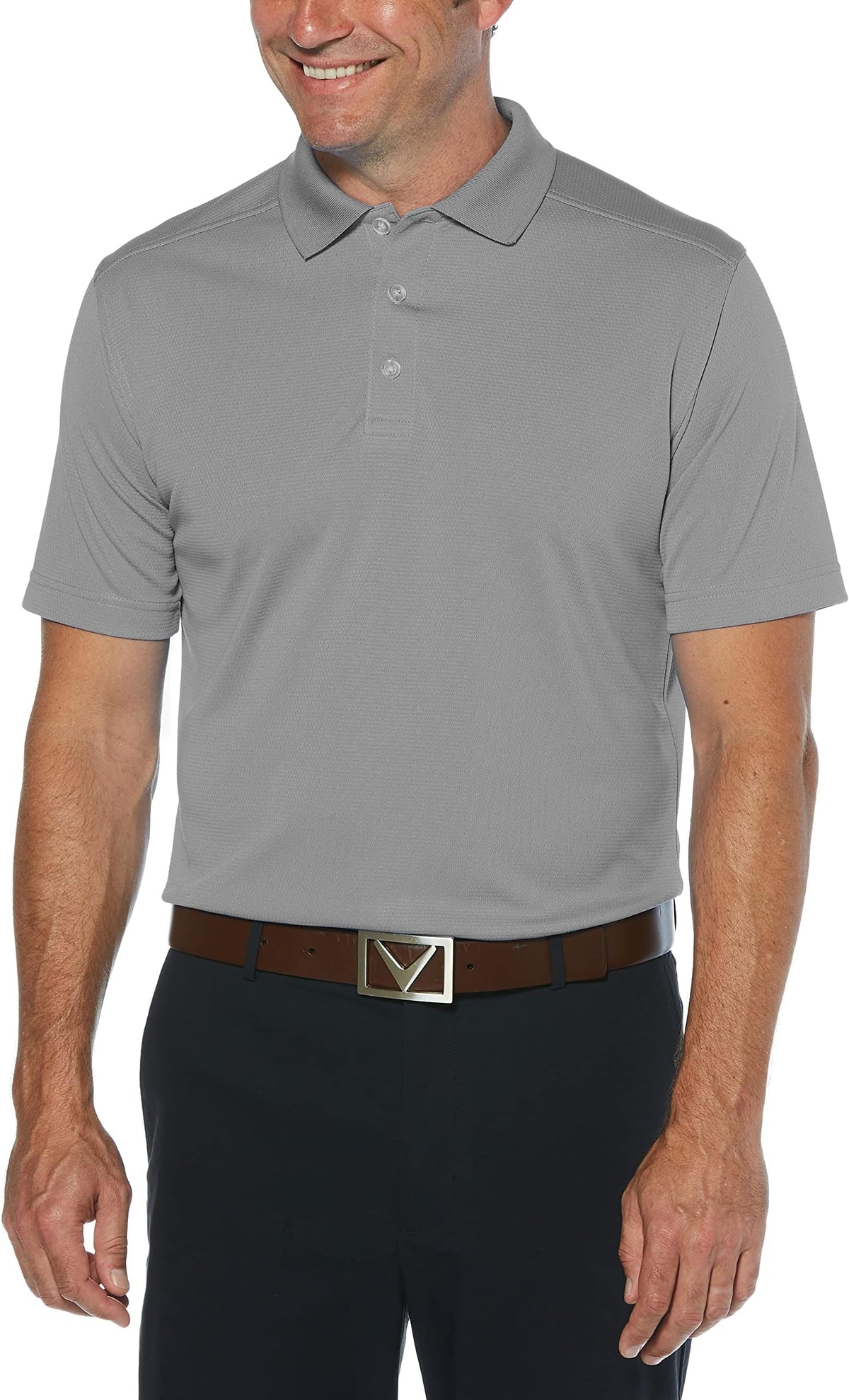 Callaway Men's Short Sleeve Core Performance Golf Polo Shirt With Sun Protection - Smoked Pearl