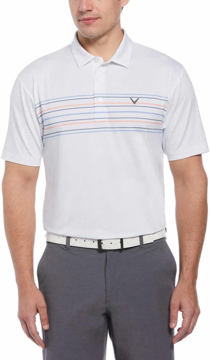 Callaway Men's Short Sleeve Core Performance Golf Polo Shirt With Sun Protection - Blue/gray/coral Chest Stripe White