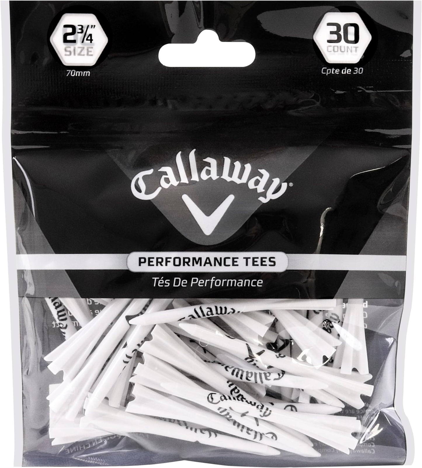 Callaway Performance Plastic Golf Tees (30 Pack) - 2.75 Inch - White