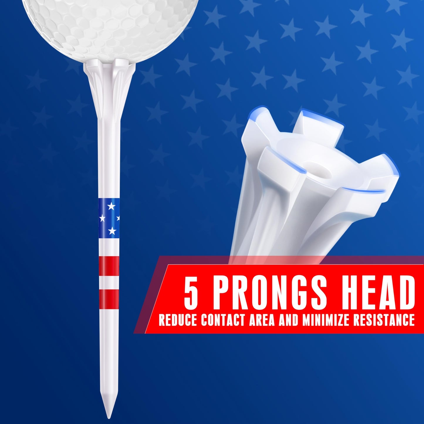 CHAMPKEY 5-Prong Plastic Golf Tees 120 Pack - Star & Stripe Marking System