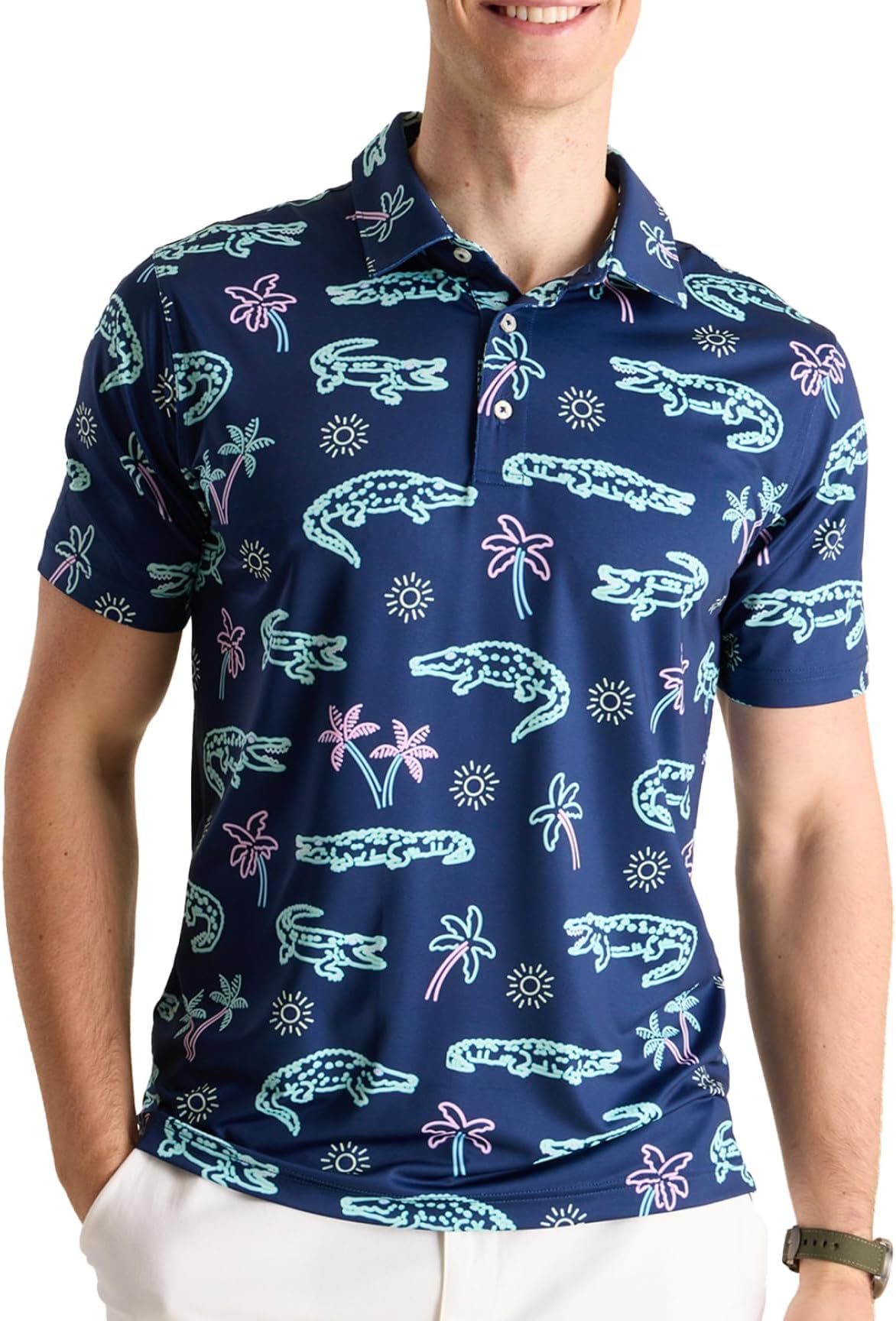 Chubbies Performance Mens Polo Stretchy, Breathable Golf Polo Mens Polo Shirts Short Sleeve - The Neon Glade