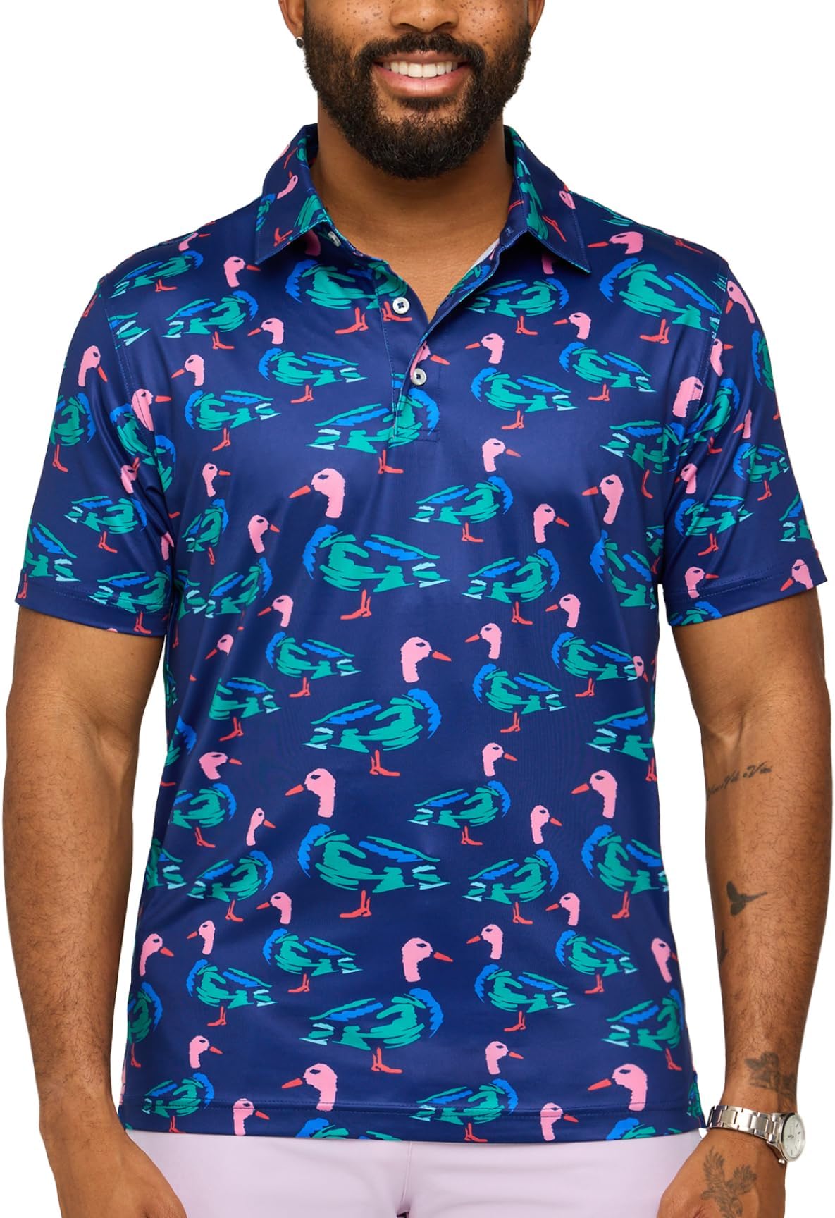 Chubbies Performance Mens Polo Stretchy, Breathable Golf Polo Mens Polo Shirts Short Sleeve - The Mallards Are The Moment