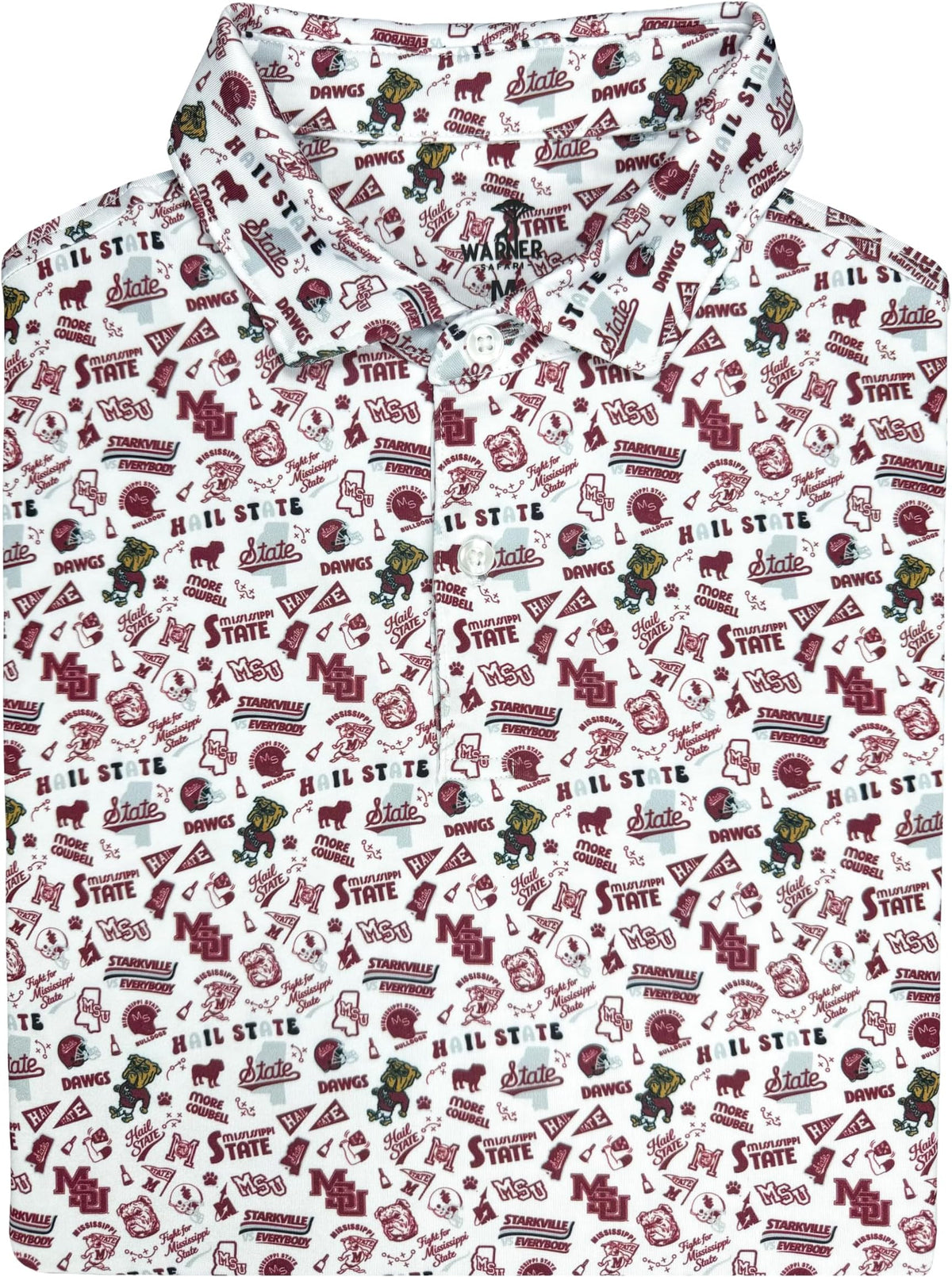 Collegiate Print Golf Shirt For Men - Officially Licensed Performance Polo - Mississippi State Bulldogs
