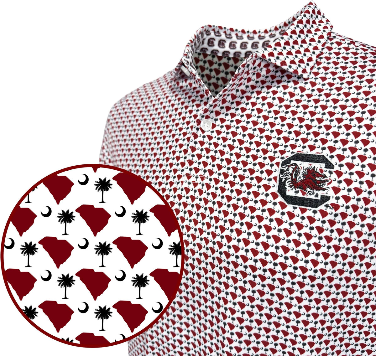 Collegiate Print Golf Shirt For Men - Officially Licensed Performance Polo - South Carolina Gamecocks